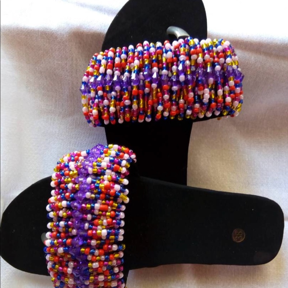 Hand beaded summer slippers